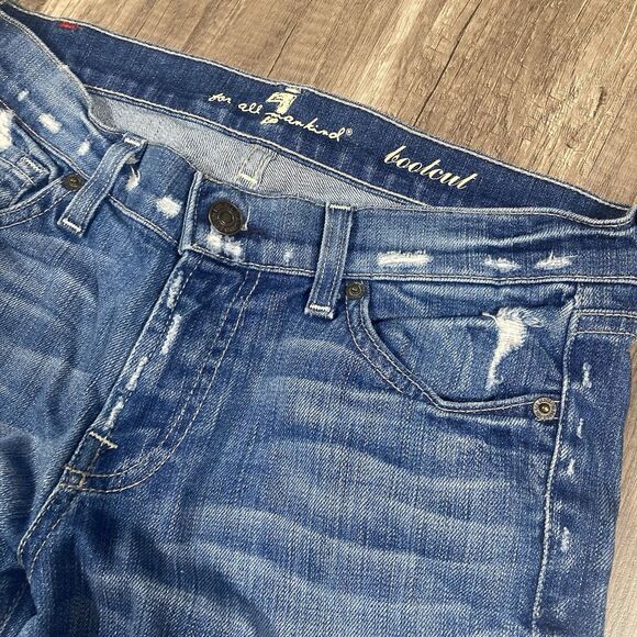 7 for All Mankind Women's Blue Bootcut Jeans Size 28X34 Long Distressed Western - Picture 8 of 10